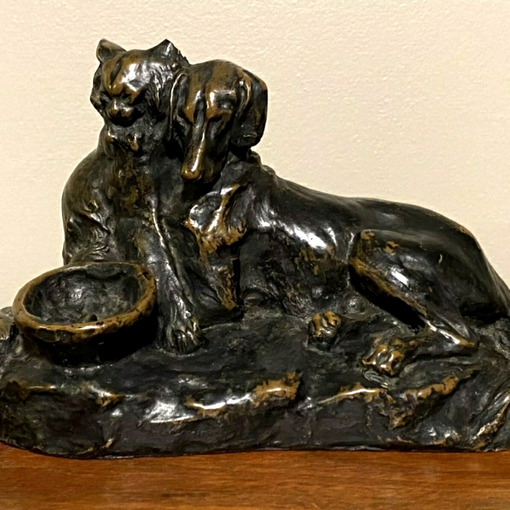 Thomas Cartier Vintage Bronze Cat & Dog Sculpture